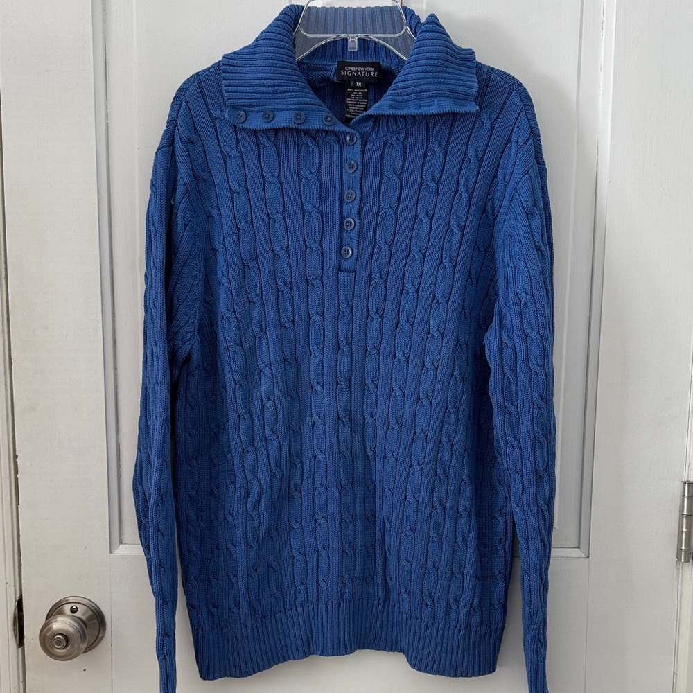 Jones New York Cobalt Blue Cable Knit Sweater Coastal Grandma